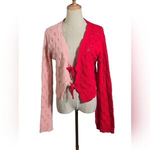 Sincerely Jules Pink and Red Tie Front Cardigan